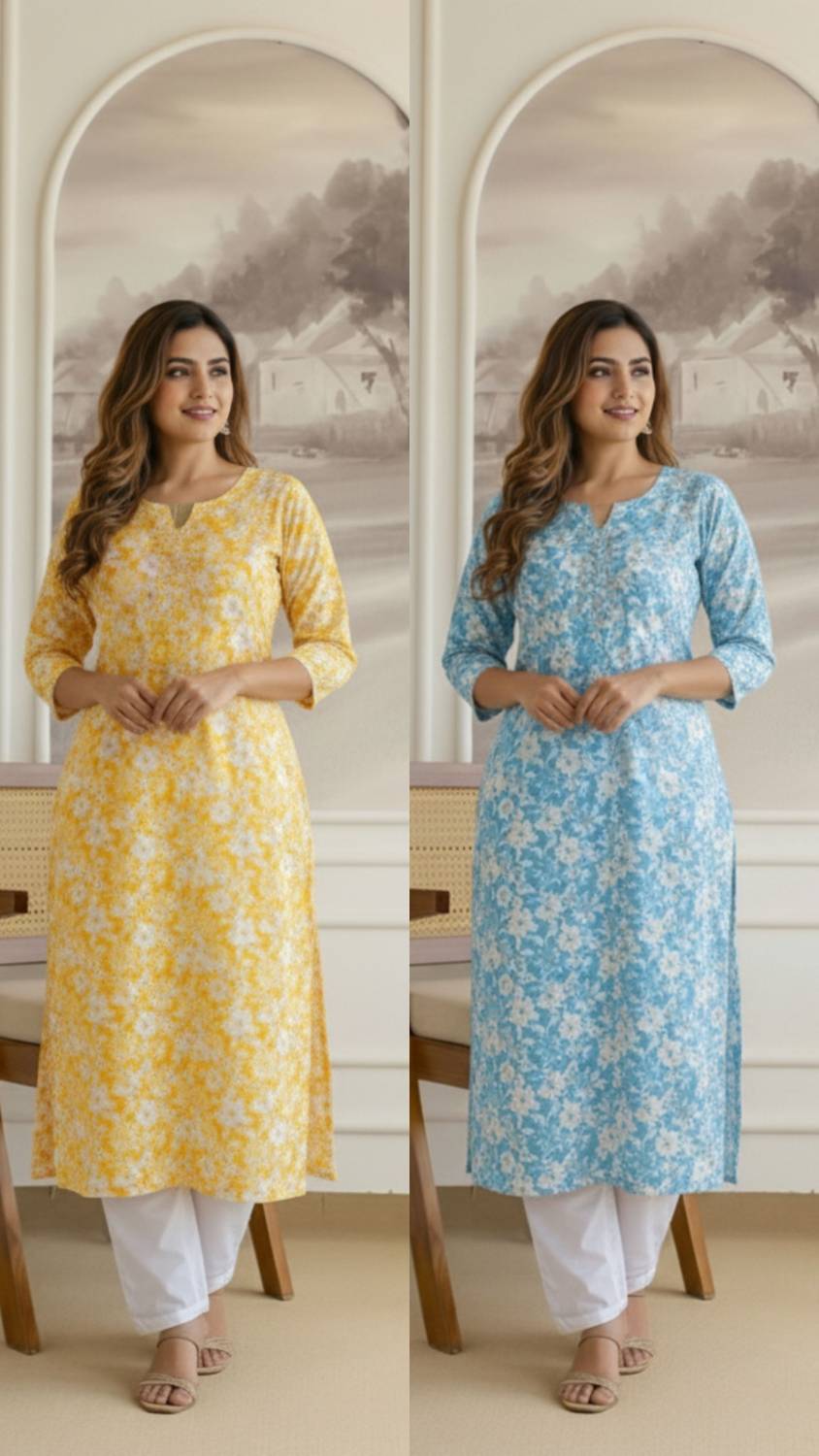 Blosom Women Printed Cotton Blend Straight Kurta (Multicolor)