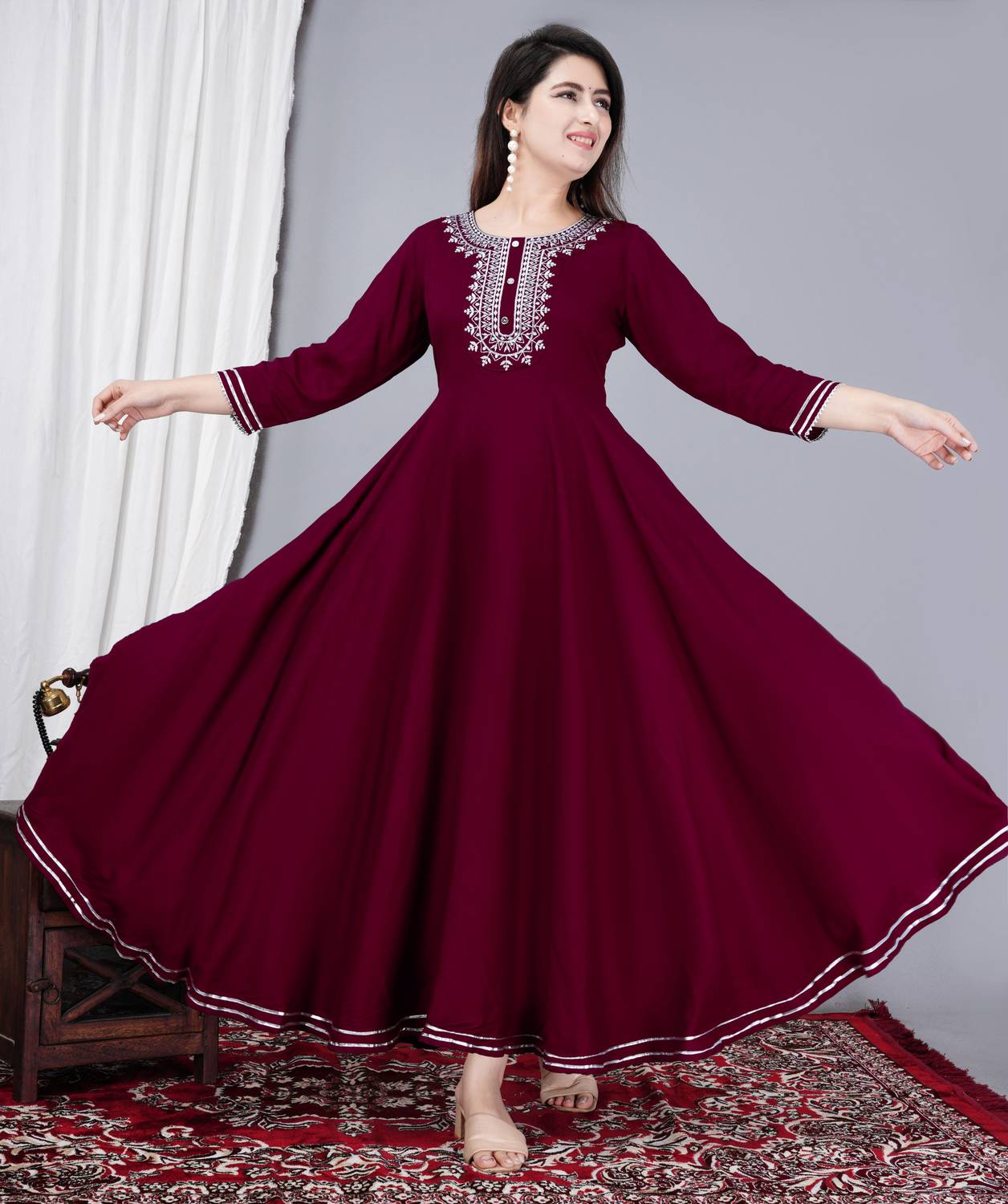 Nikhat Women Solid Viscose Rayon Anarkali Kurta (Maroon)