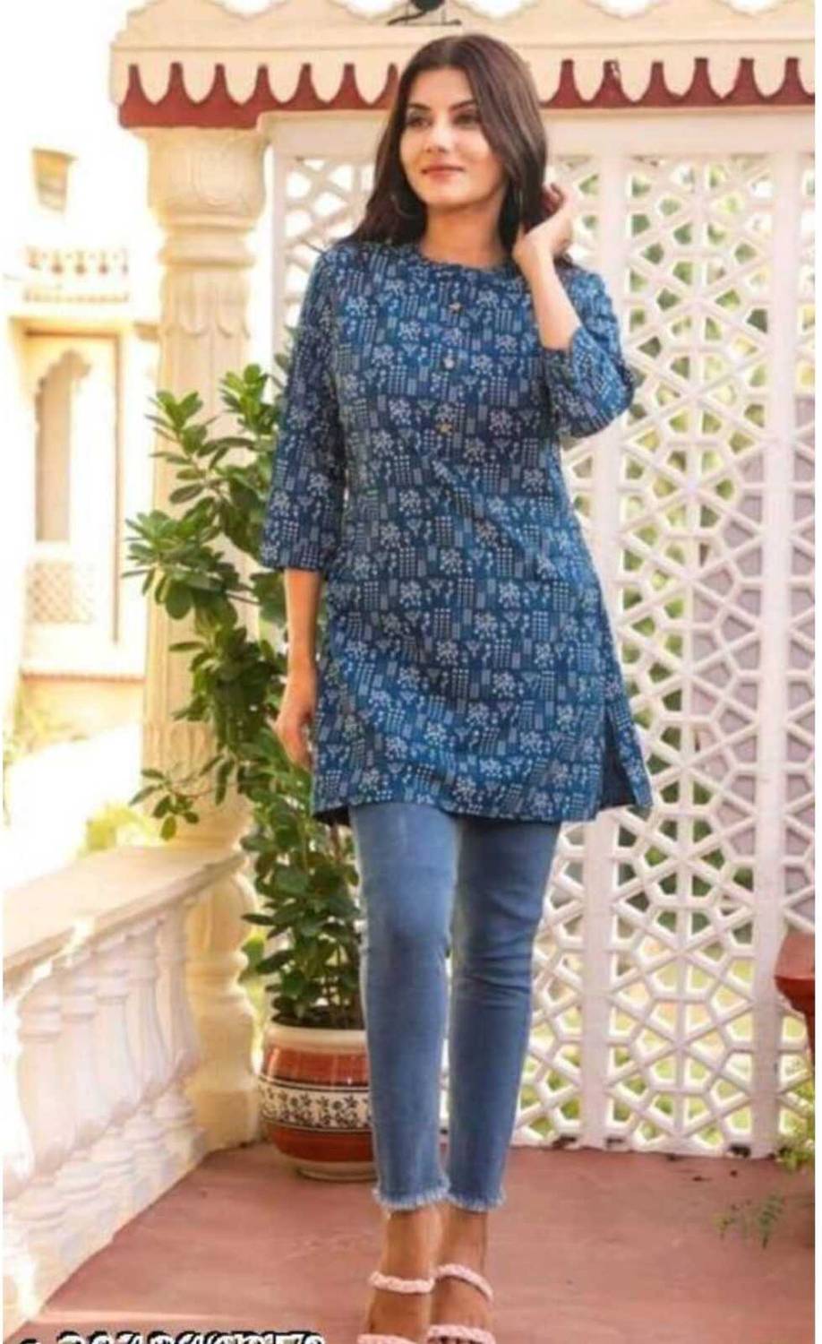 INAVISH Women Washed Cotton Rayon Asymmetric Kurta (Dark Blue)