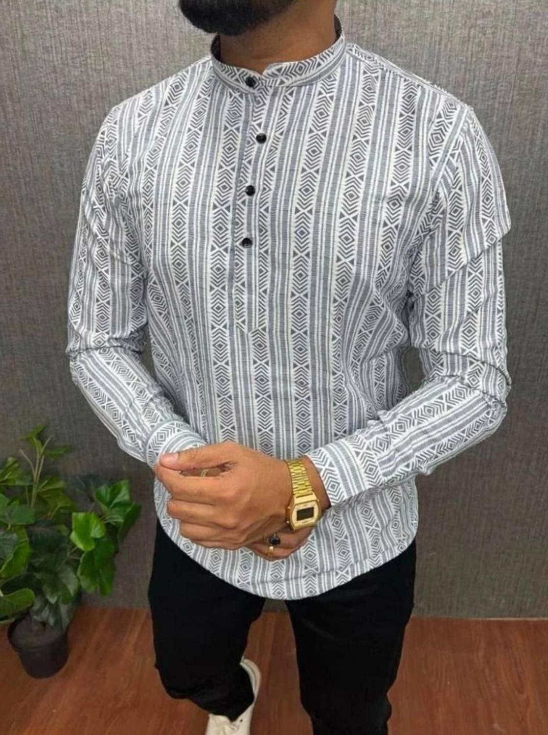 KMENTERPRISE Men Gray Printed Straight Kurta - Image 1