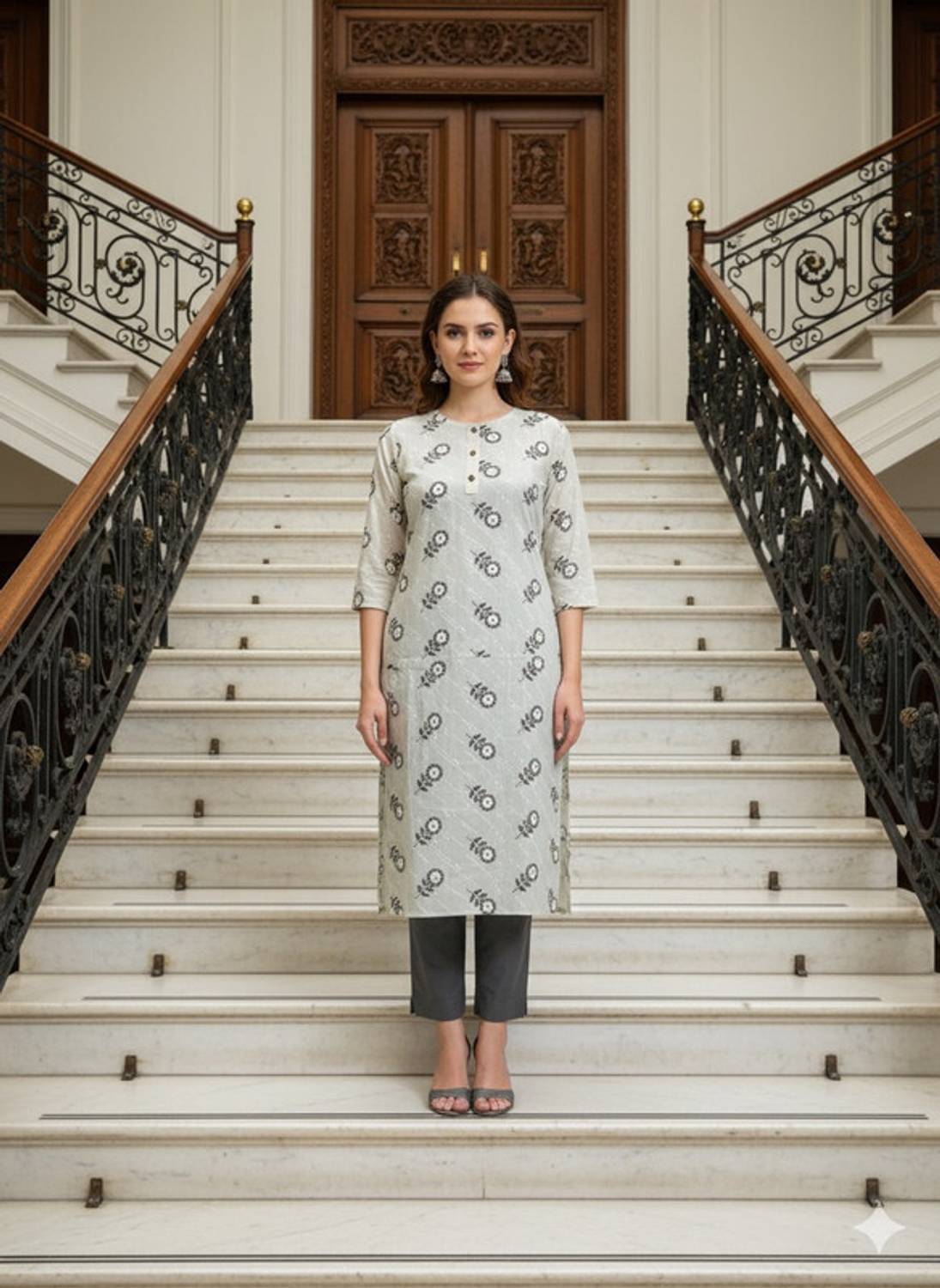 Saka Designs Women Printed Viscose Rayon Straight Kurta (White)