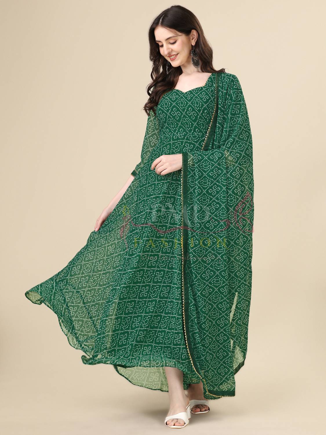 PMD Fashion Women Bandhani Georgette Anarkali Kurta With Attached