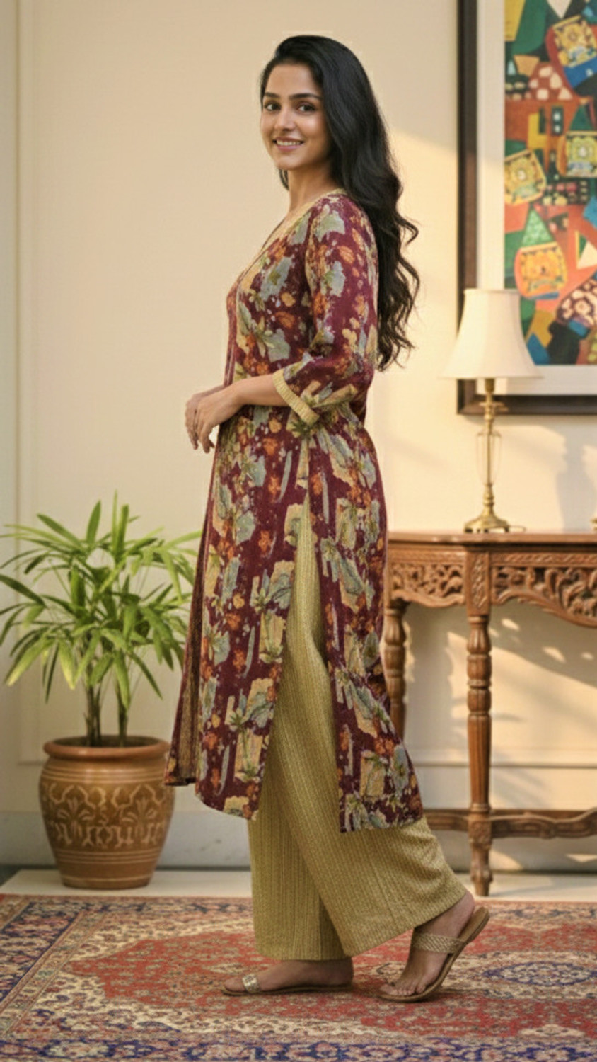 Image of 80's vibes Women Printed, Floral Print Straight Kurta
