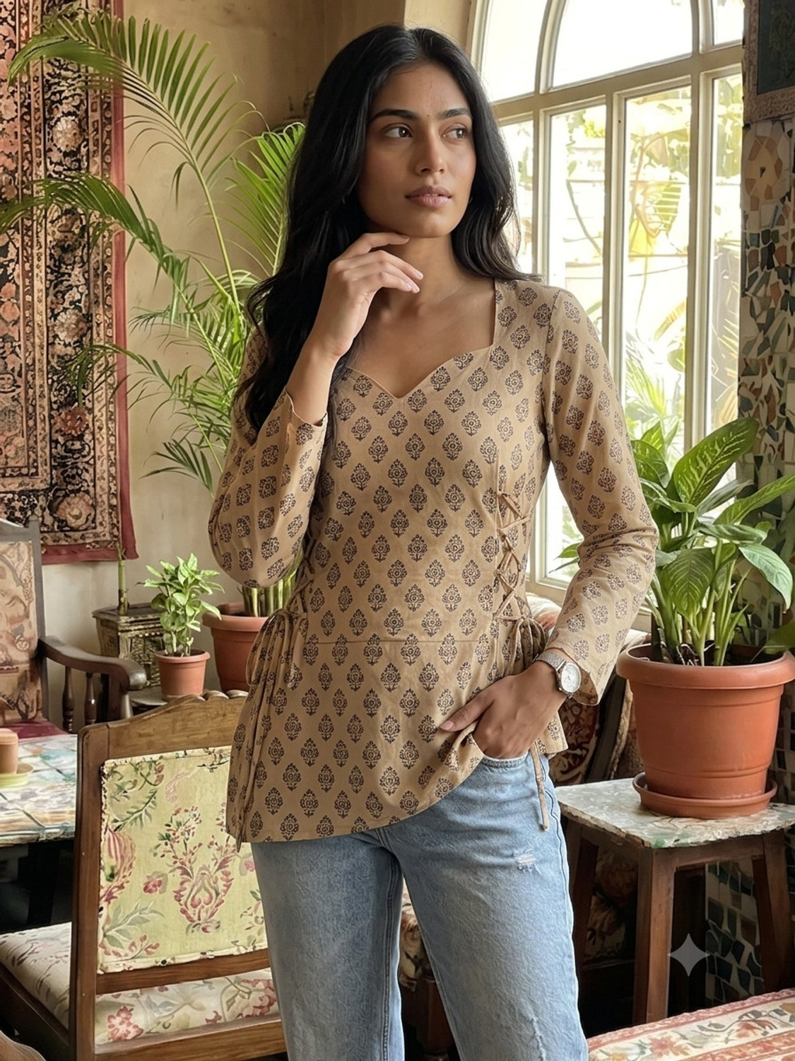 Image of Pahirava Casual Printed Women Beige Top