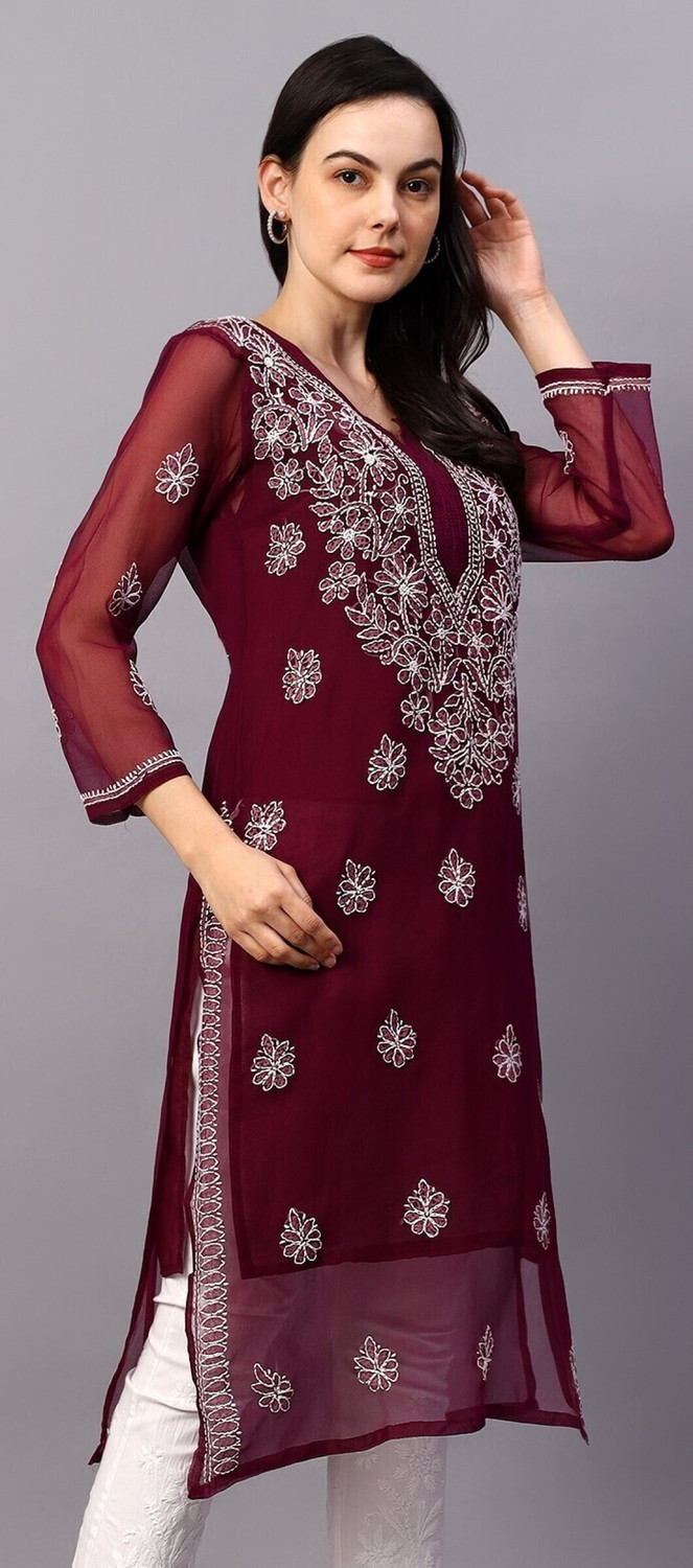 Image of Neelam Chikan Women Chikan Embroidery Straight Kurta