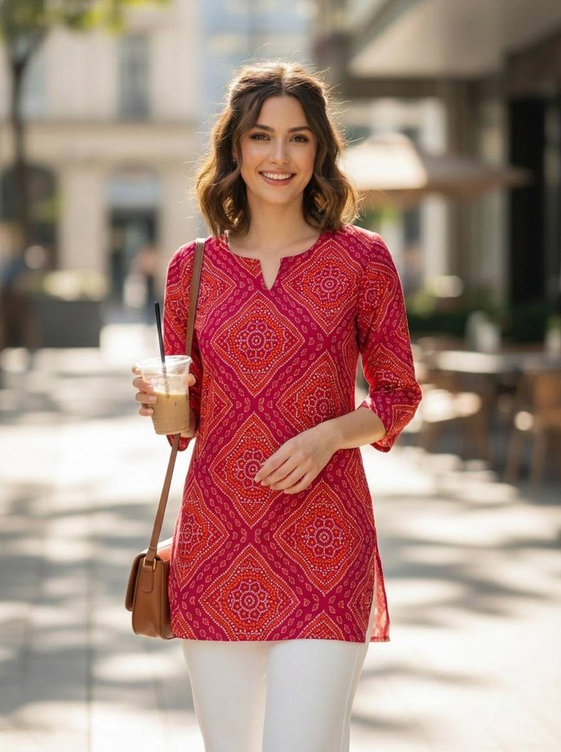 HYTEN Women Floral Print Viscose Rayon Straight Kurta (Pink)