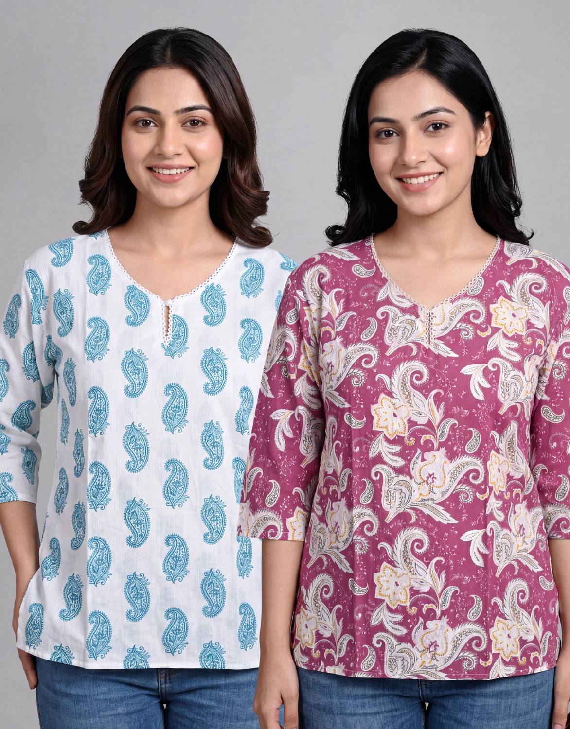 BT DEZINES Pack of 2 Women Printed Cotton Blend Straight Kurta (W