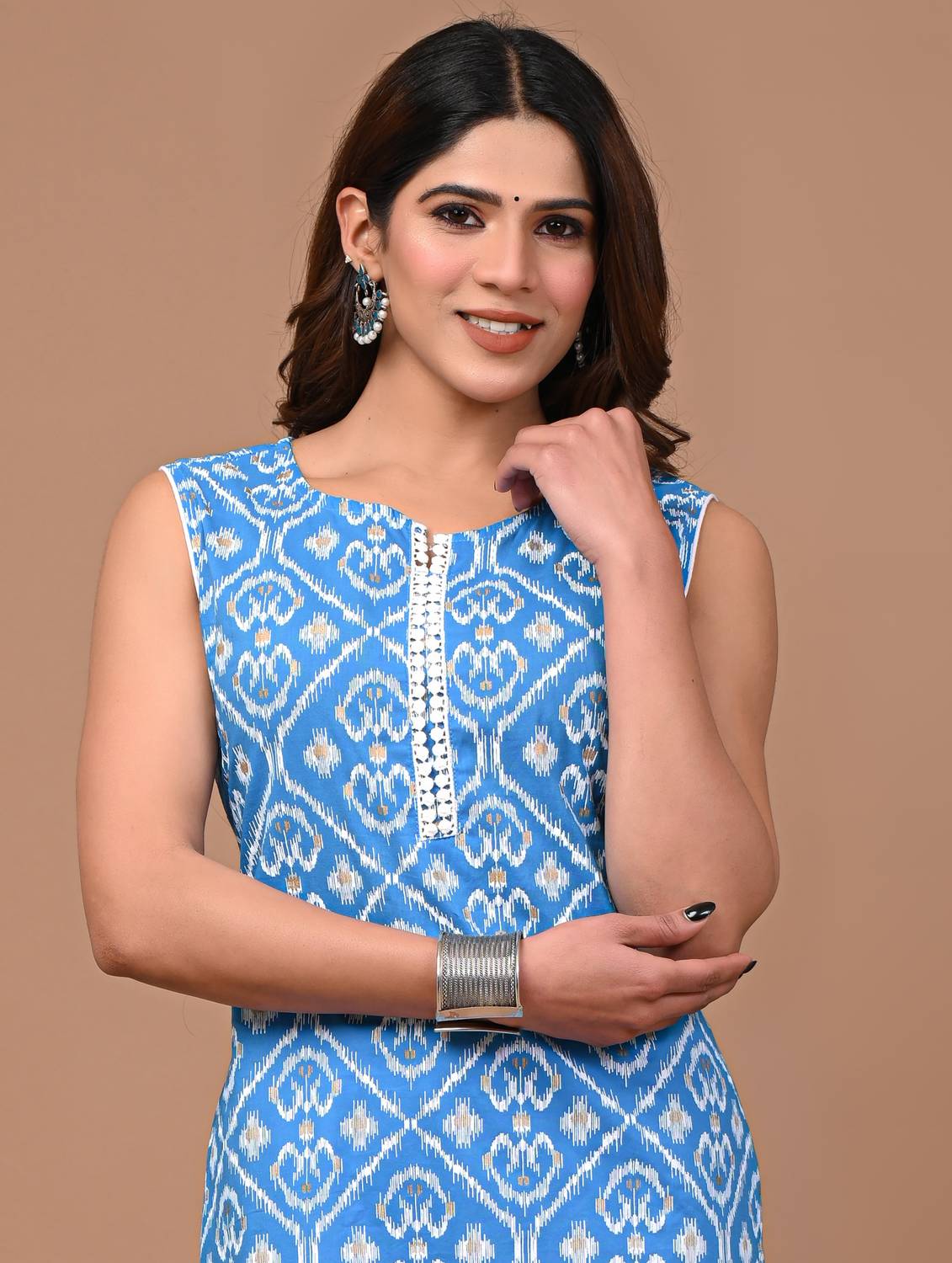 Rimeline Fashion Women Printed Pure Cotton Straight Kurta (Blue)