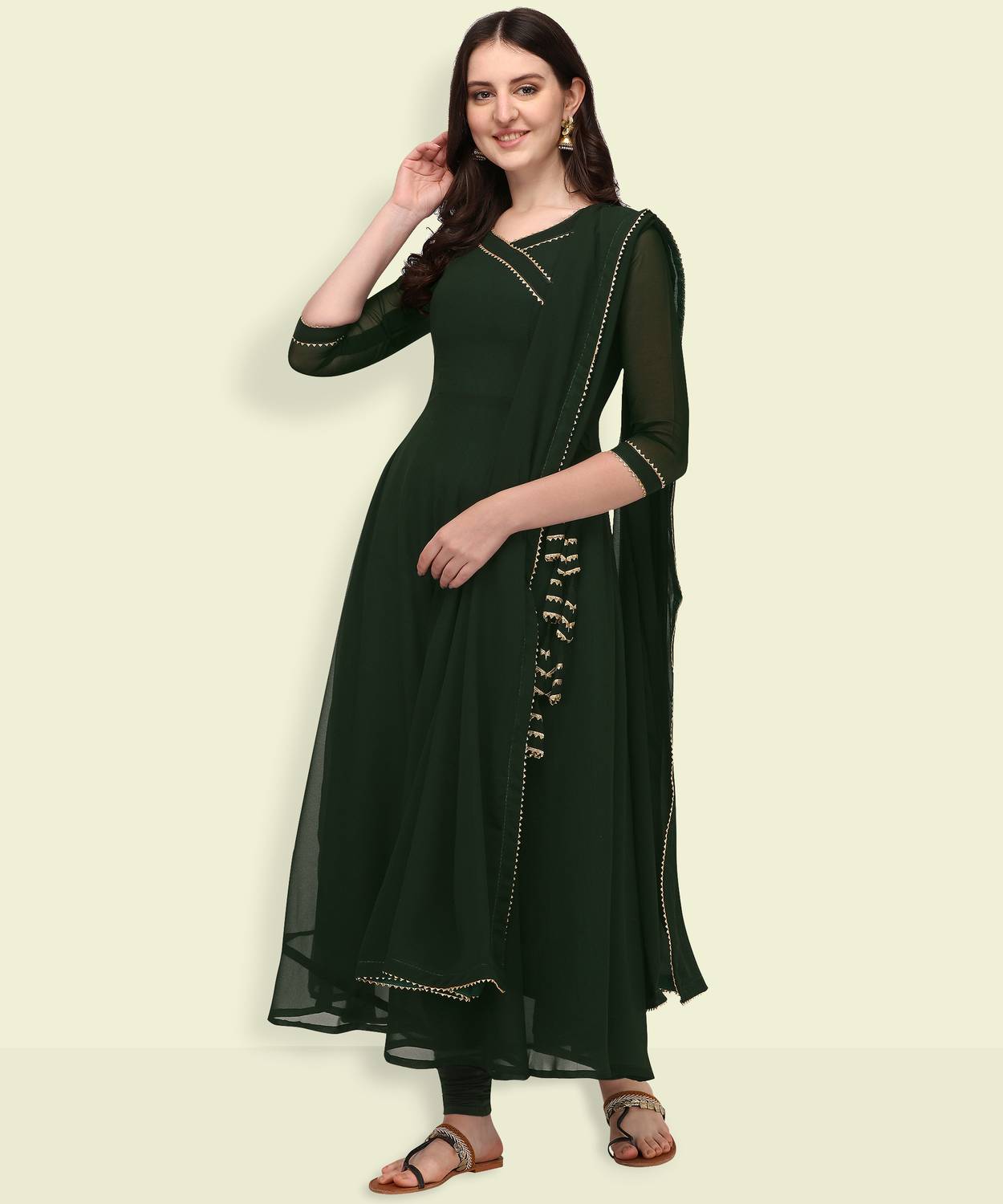 PMD Fashion Women Embellished Georgette Anarkali Kurta With Attac