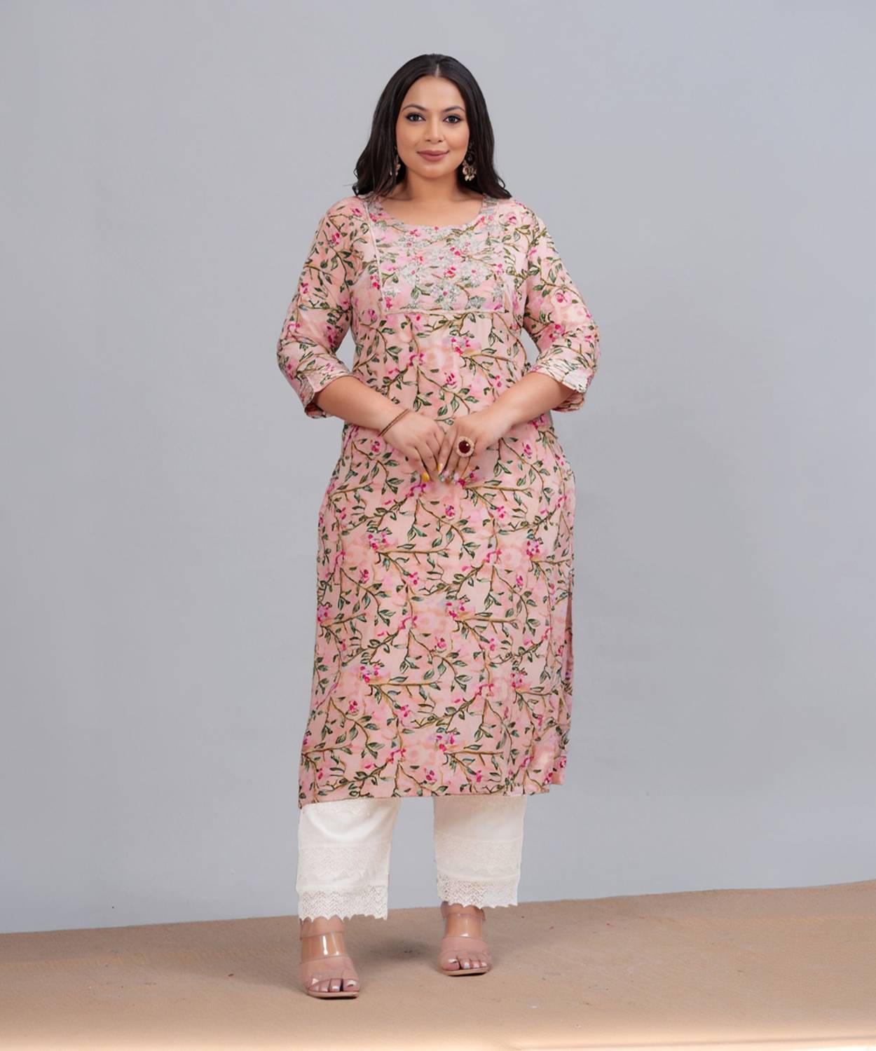 LABULY Women Embroidered Viscose Rayon Straight Kurta (Pink)