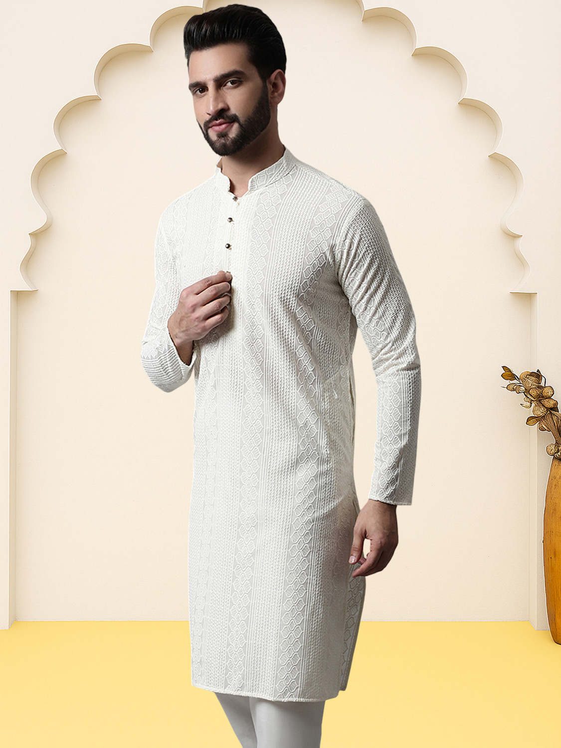 Image of Jompers Men Self Design Straight Kurta