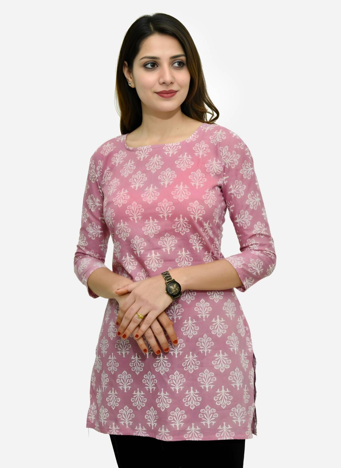 BR MANUFACTURER Women Printed Pure Cotton Straight Kurta (Purple)