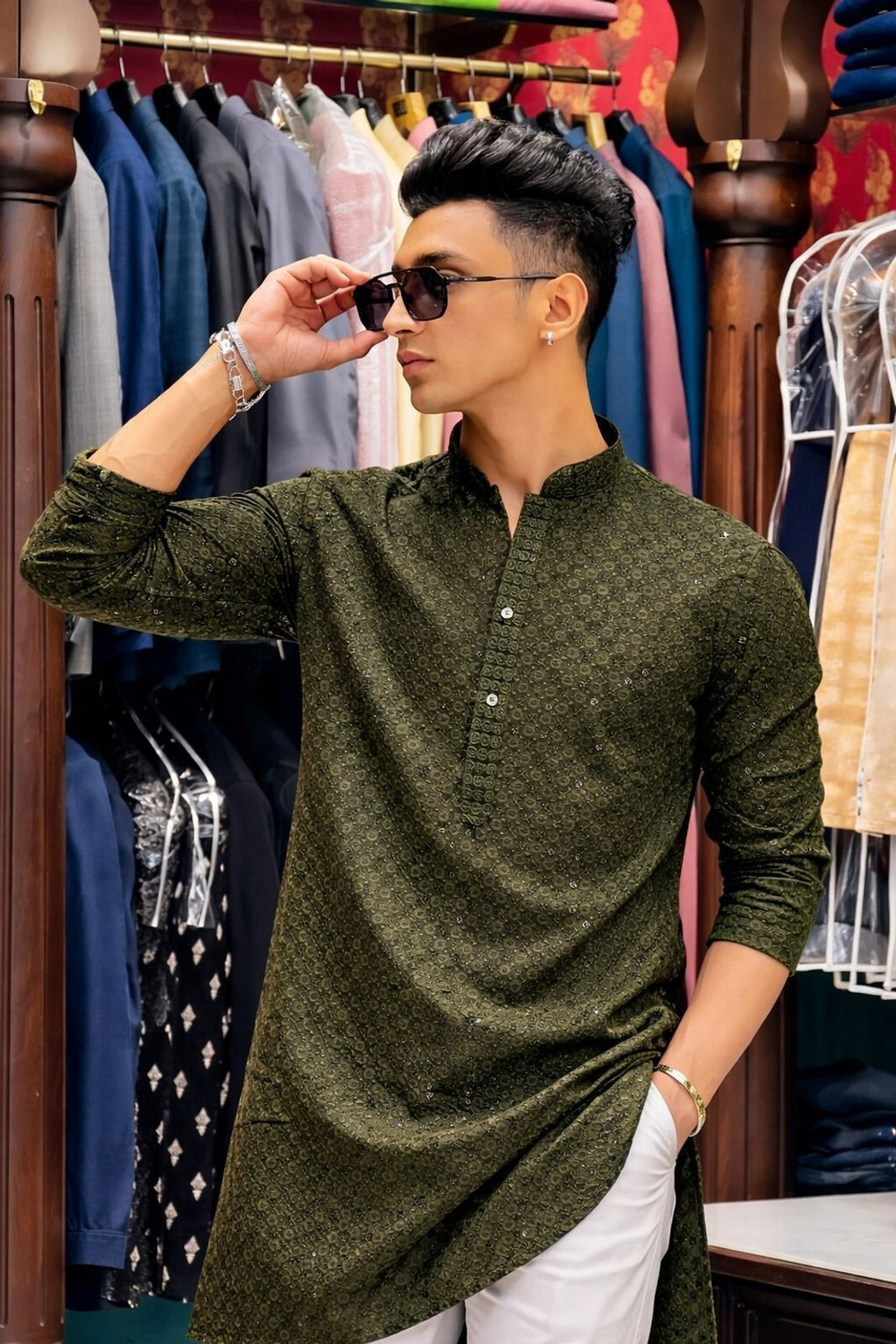Image of TRIGUNA Men Embroidered Straight Kurta