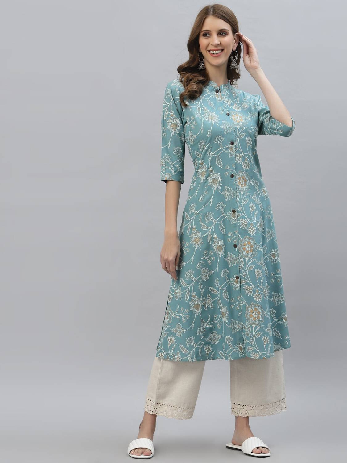 SATVEER FASHION Women Floral Print Viscose Rayon A-line Kurta (Li