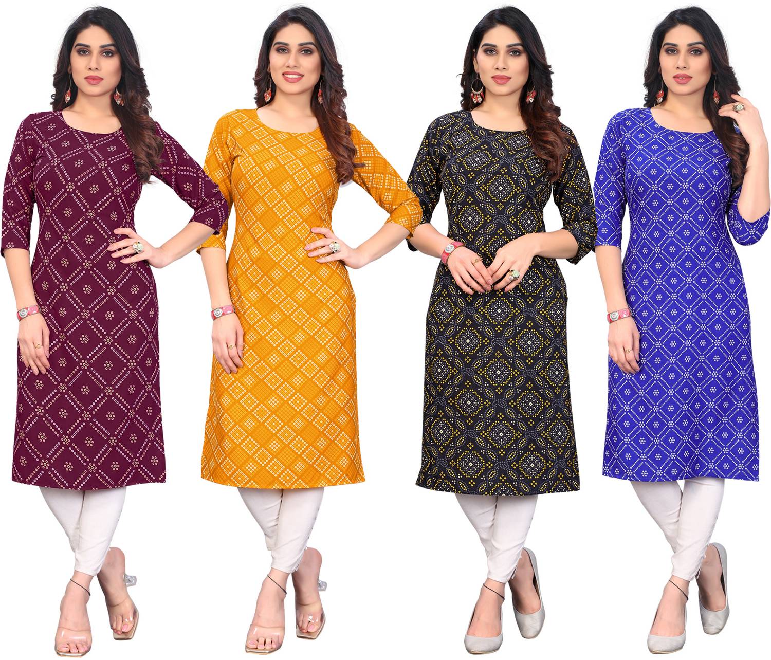 KETAKI FASHION Pack of 4 Women Printed Crepe Straight Kurta (Mult