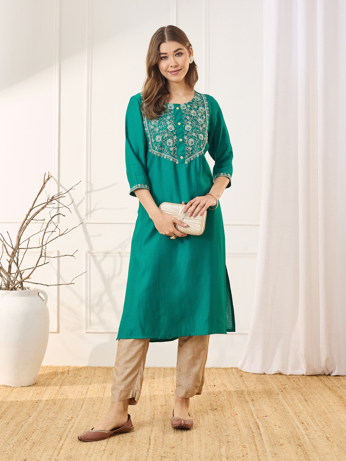 Image of ANOUK Women Embroidered Straight Kurta