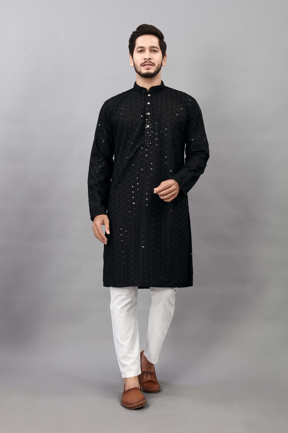 Image of ALMORA Men Embroidered A-line Kurta