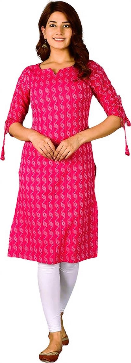 NORTIFASHION Women Printed Pure Cotton Straight Kurta (Pink)