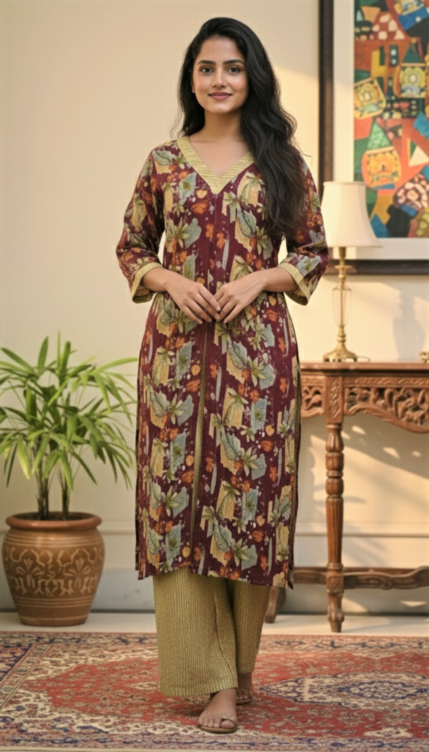 Image of 80's vibes Women Printed, Floral Print Straight Kurta