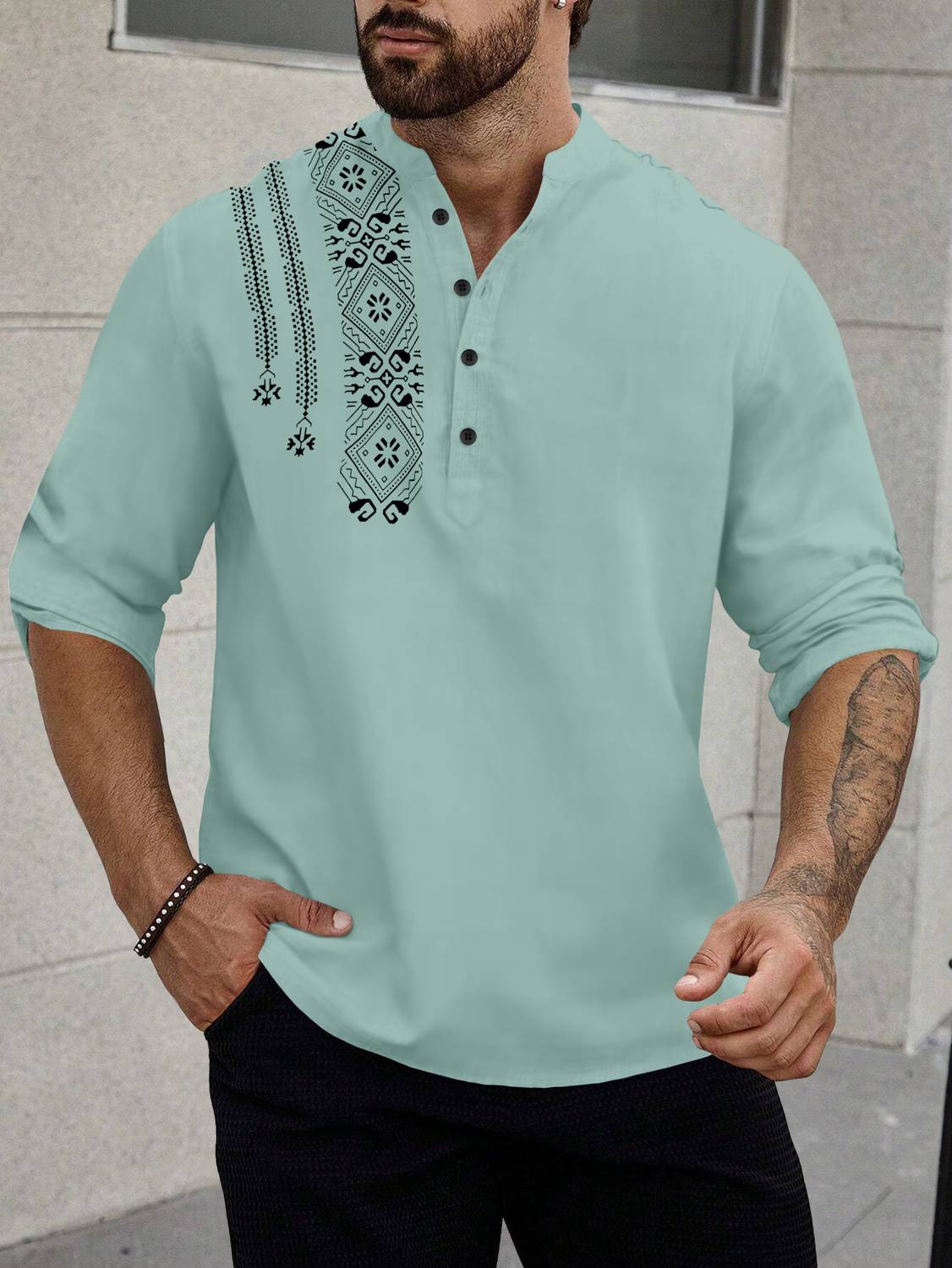 SPOQUE Men Green Printed Straight Kurta - Image 2