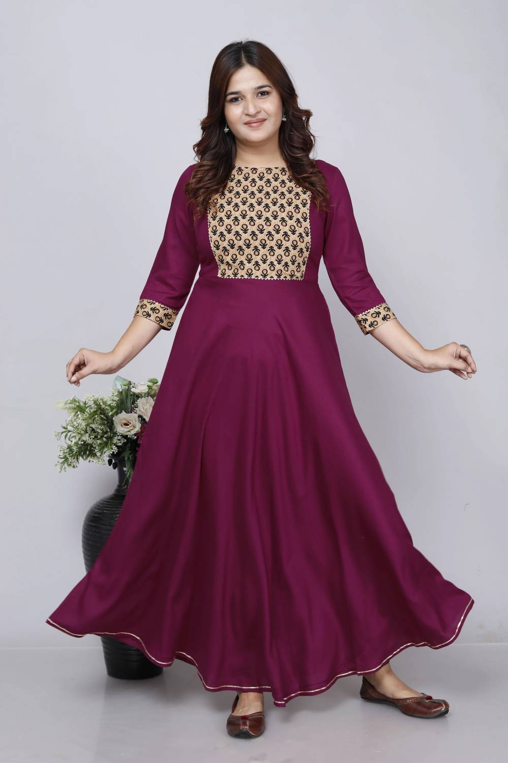RAAKA Women Printed Viscose Rayon Anarkali Kurta (Purple)