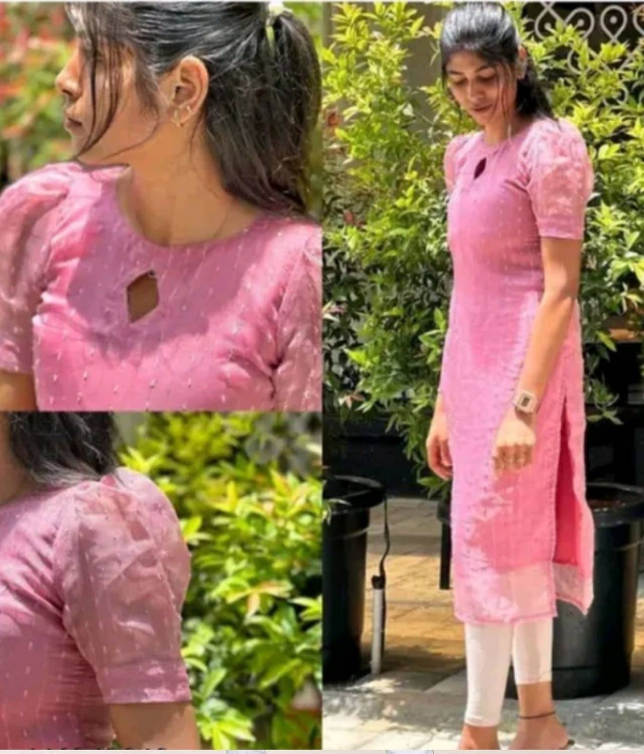 KRUUPAFASHION Women Solid Organza Flared Kurta (Pink)