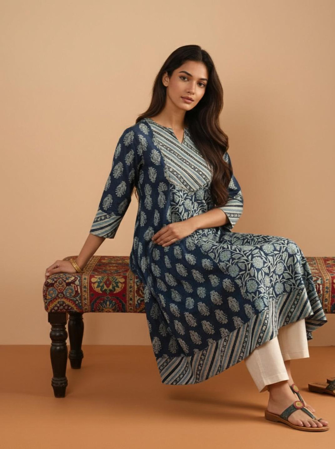 Image of GULMEHAK Women Printed Flared Kurta