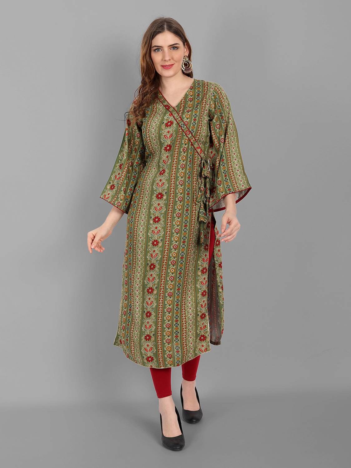 v tradition Women Floral Print Cotton Blend Straight Kurta (Multi
