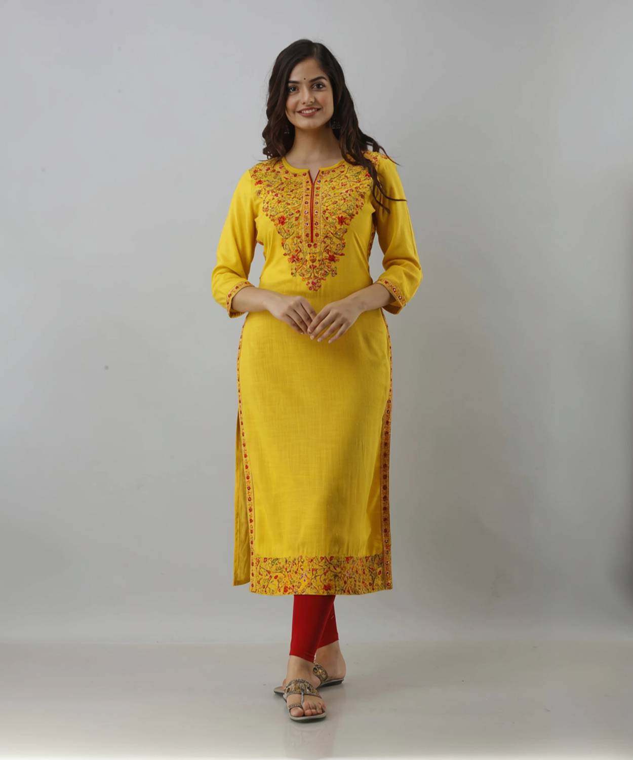 GOMOSWA INTERNATIONAL Women Embroidered Viscose Rayon A-line Kurt
