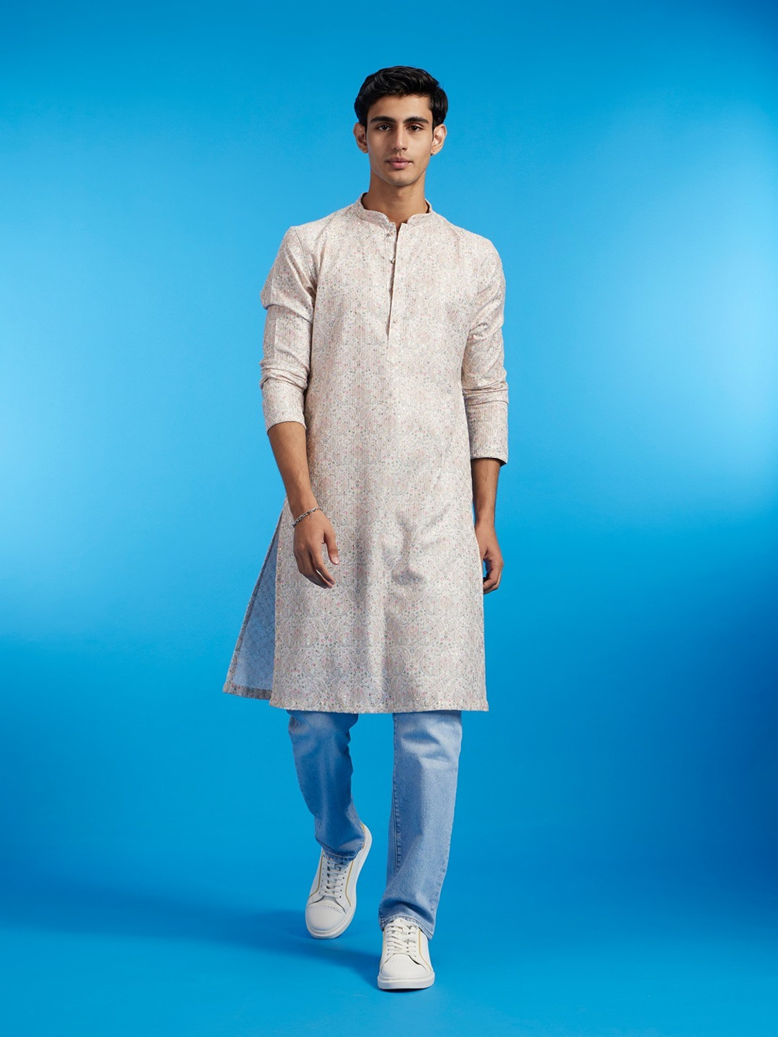 Image of DIWAS by Manyavar Men Paisley, Embroidered, Embellished, Printed Straight Kurta