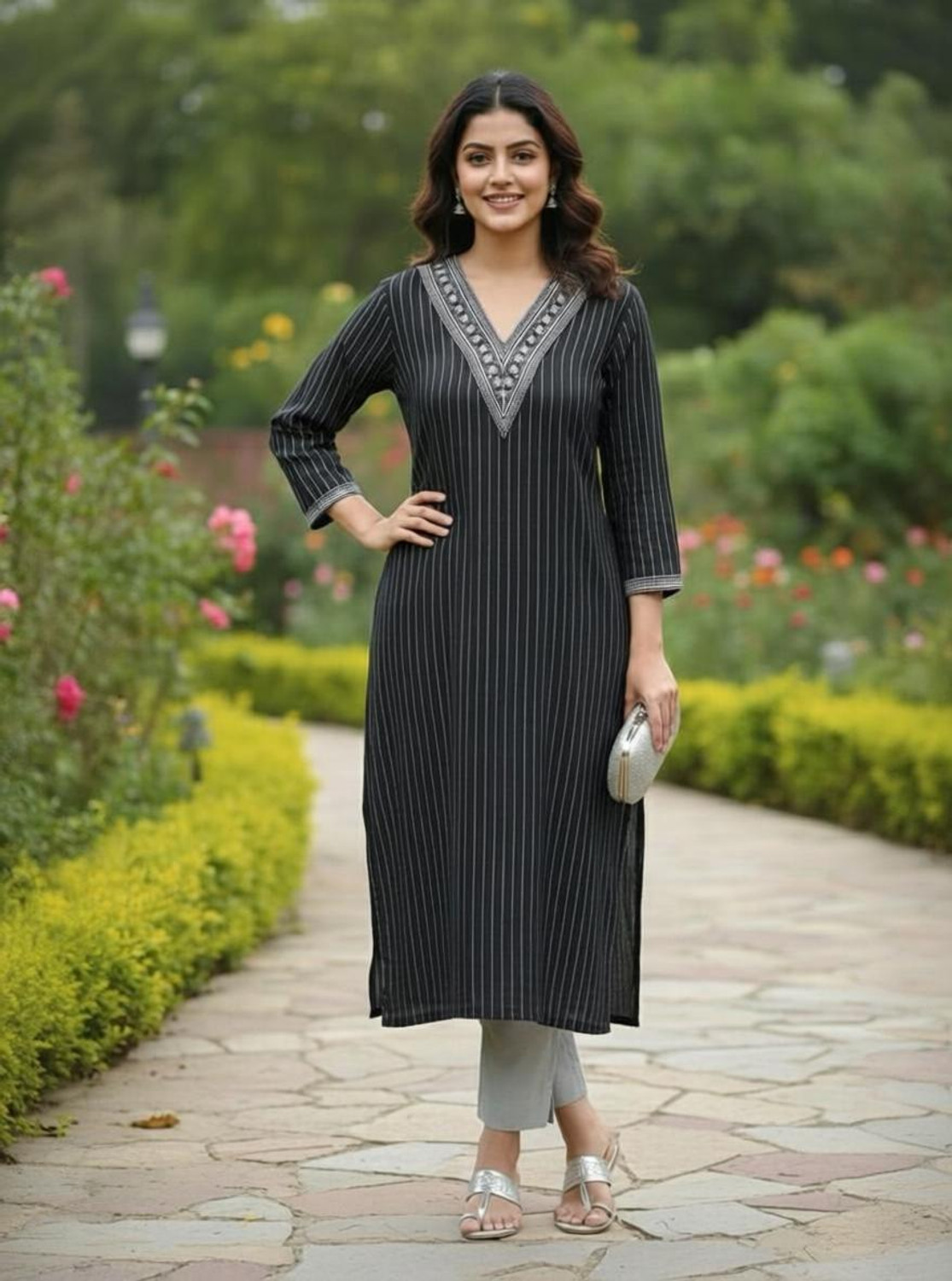 Image of CLASSYSTREET Women Striped Straight Kurta