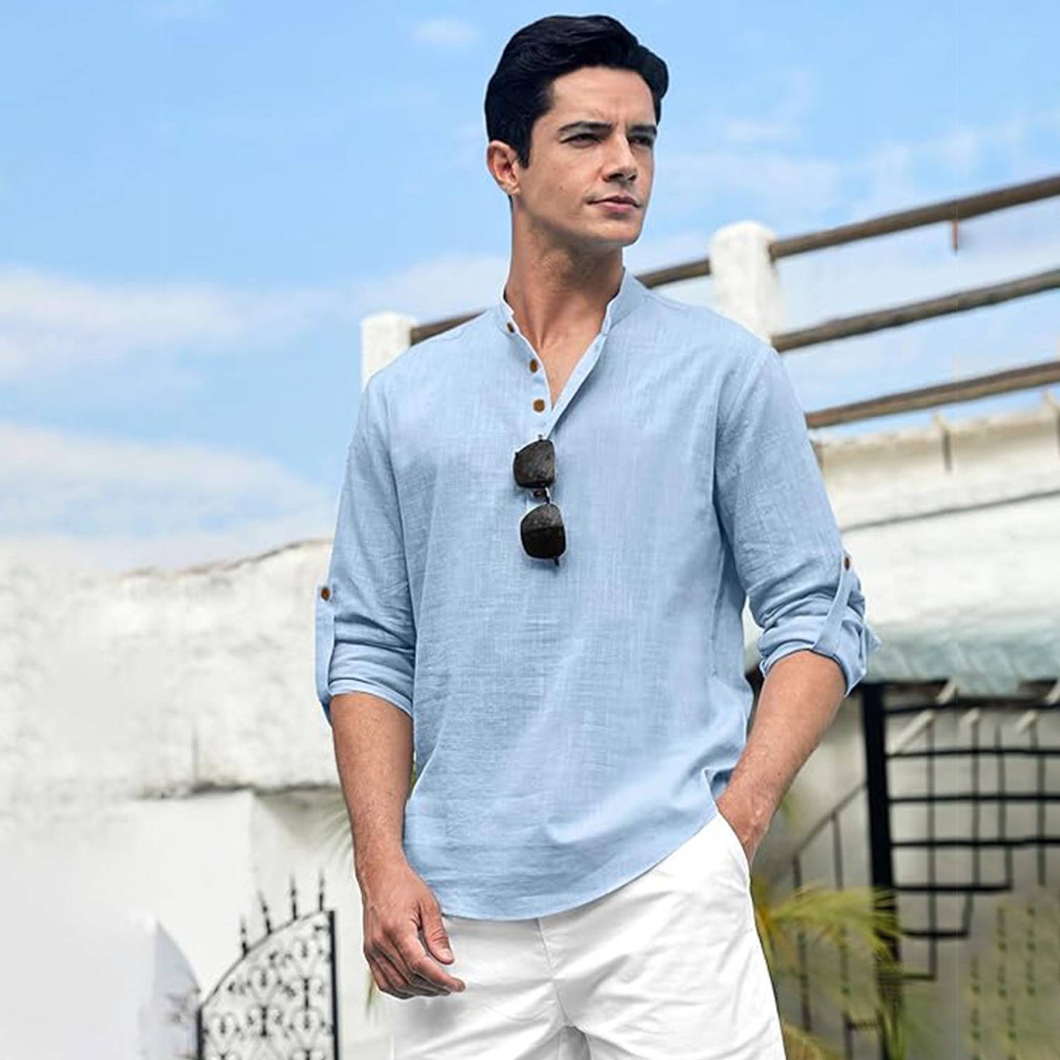 Vida Loca Men Solid Straight Kurta Blue - Image 3