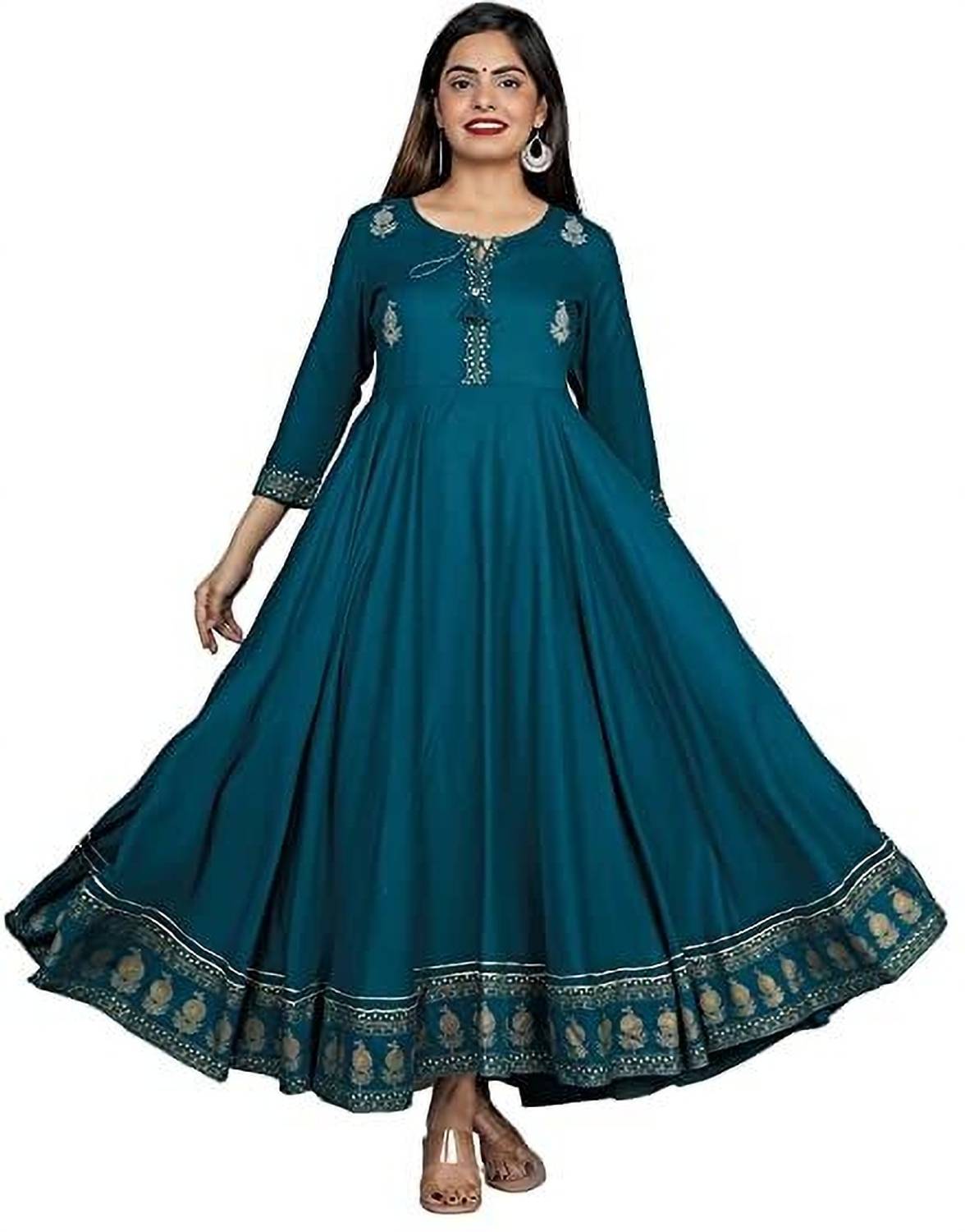 ShreeShyam Handicraft Women Embroidered Viscose Rayon Flared Kur