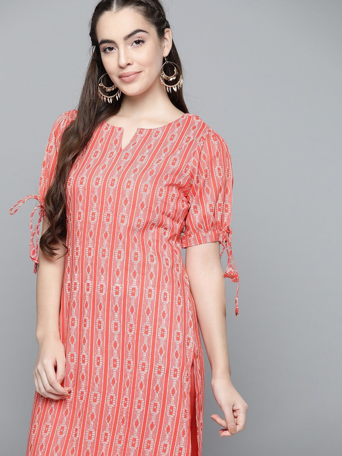 Image of HERE&NOW Women Geometric Print Straight Kurta