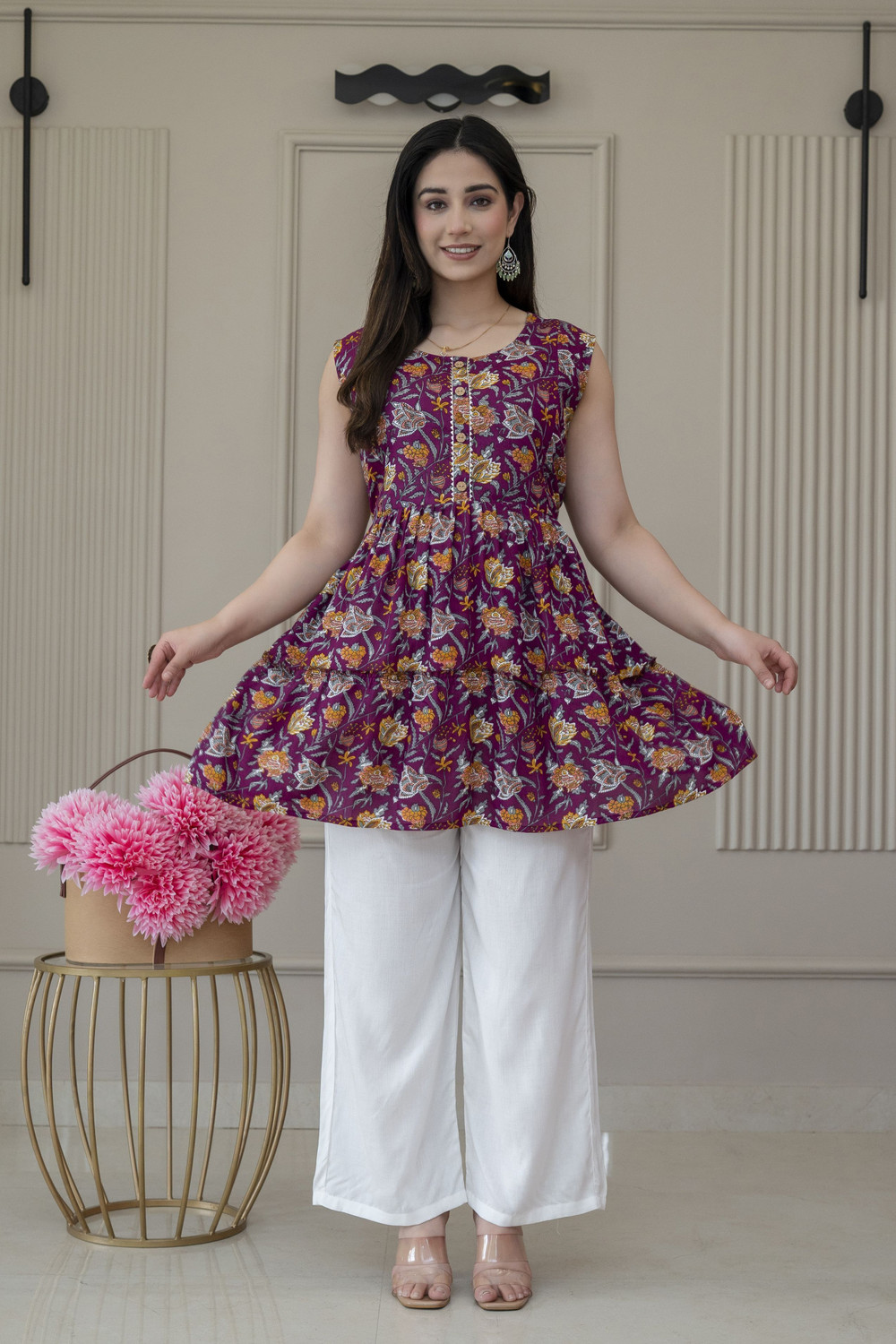 Image of Madfury Women Floral Print Anarkali Kurta
