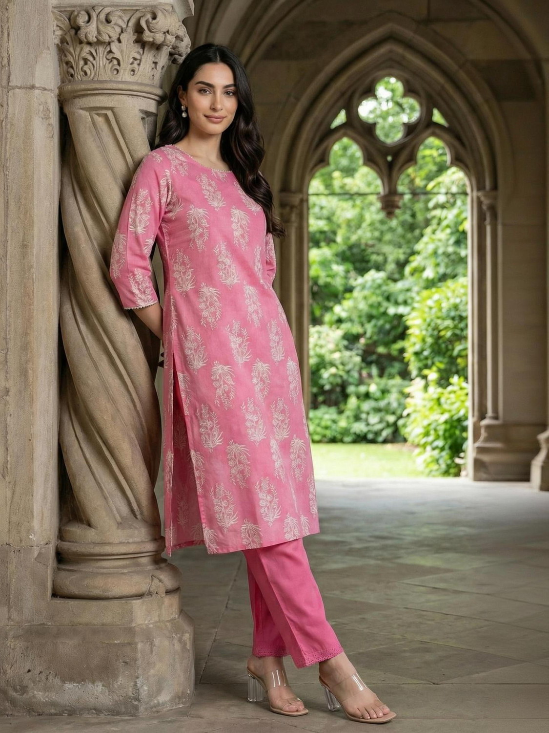 Image of W Women Floral Print Straight Kurta