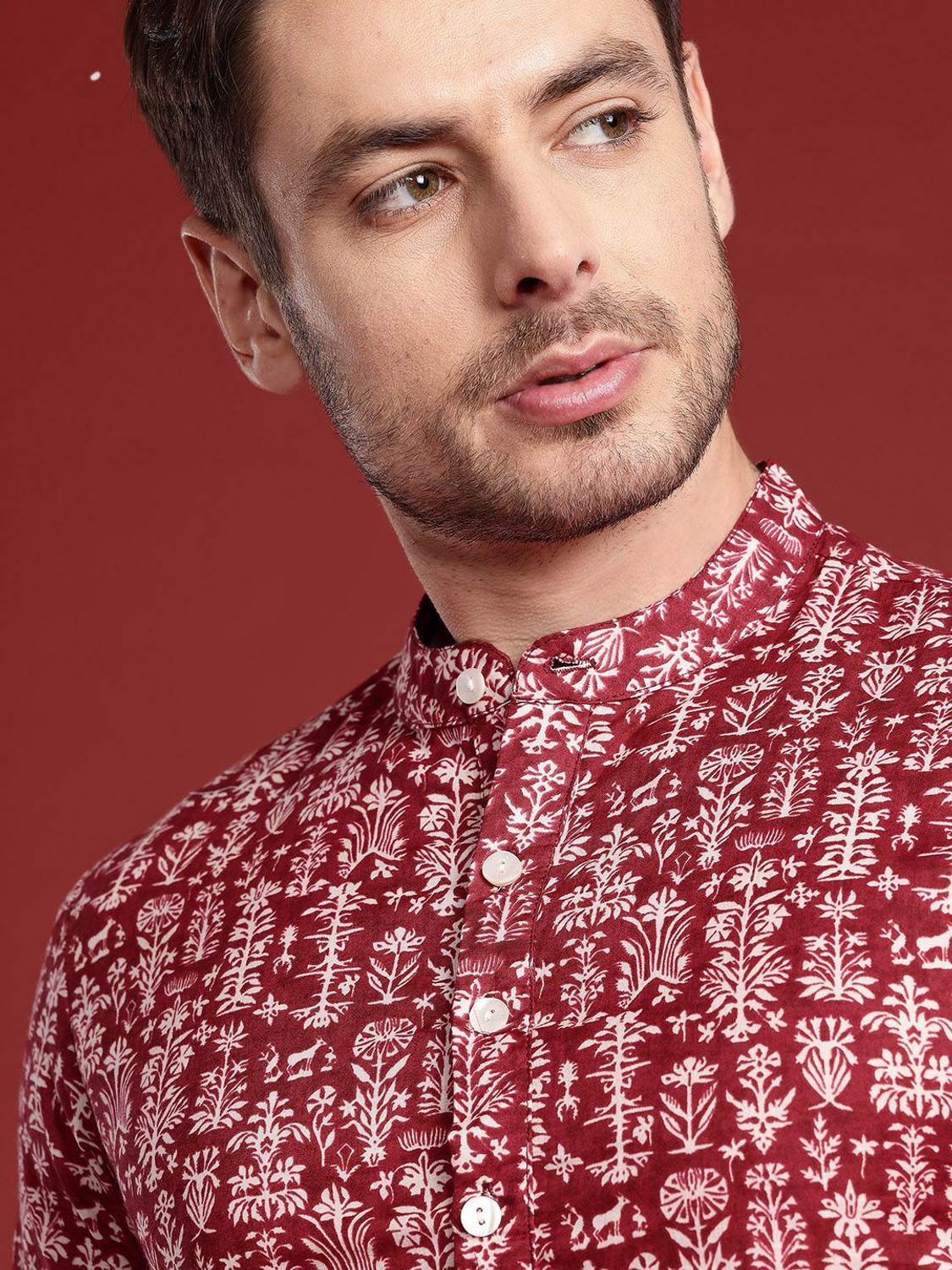 Image of ANOUK Men Floral Print A-line Kurta