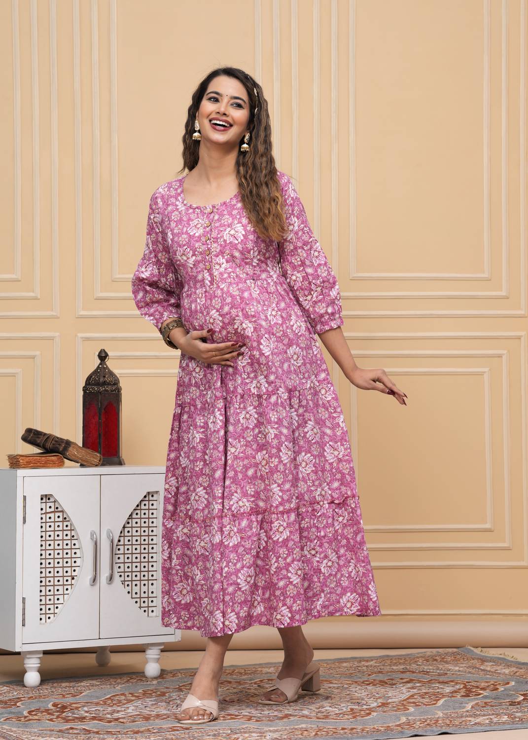 Madfury Women Printed Viscose Rayon Anarkali Kurta (Pink)
