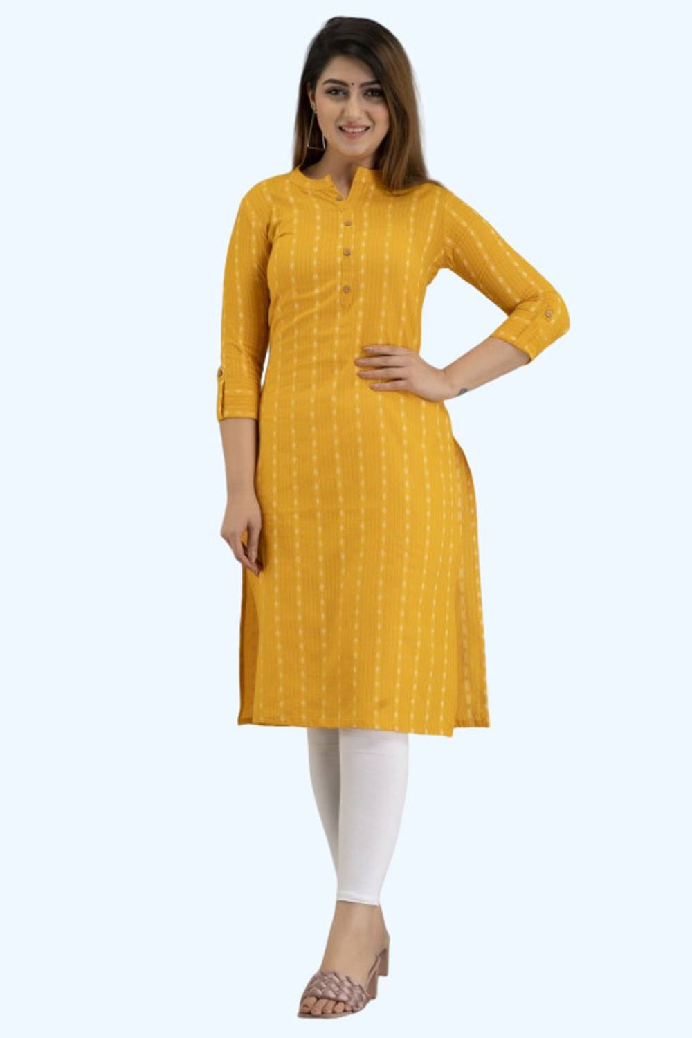 MANISH FASHION Women Printed Pure Cotton Straight Kurta (Yellow)