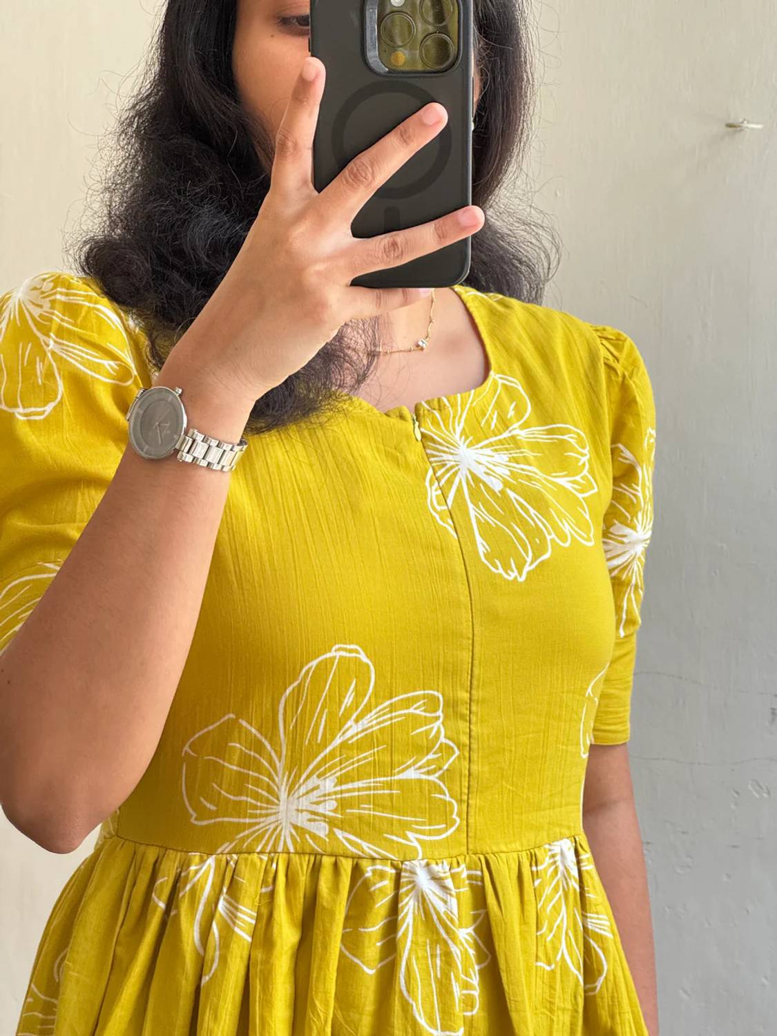 AJMERA Women Fit and Flare Yellow Midi/Calf Length Dress