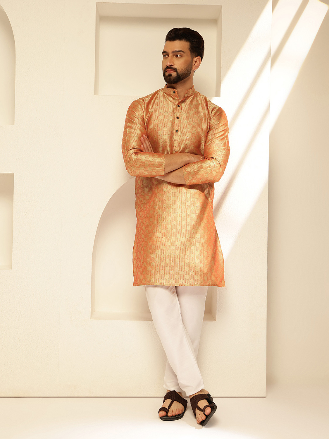 Image of SOJANYA Men Woven Design Straight Kurta