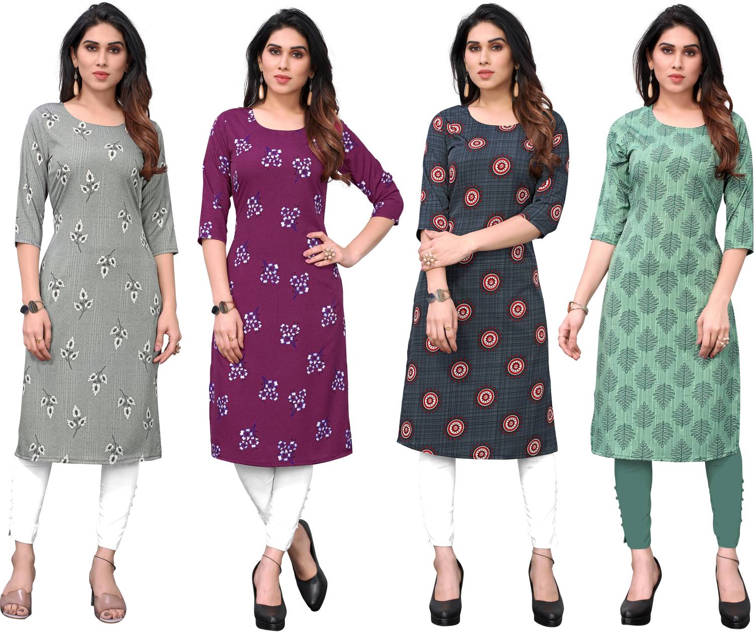 KETAKI FASHION Pack of 4 Women Printed Crepe Straight Kurta (Mult