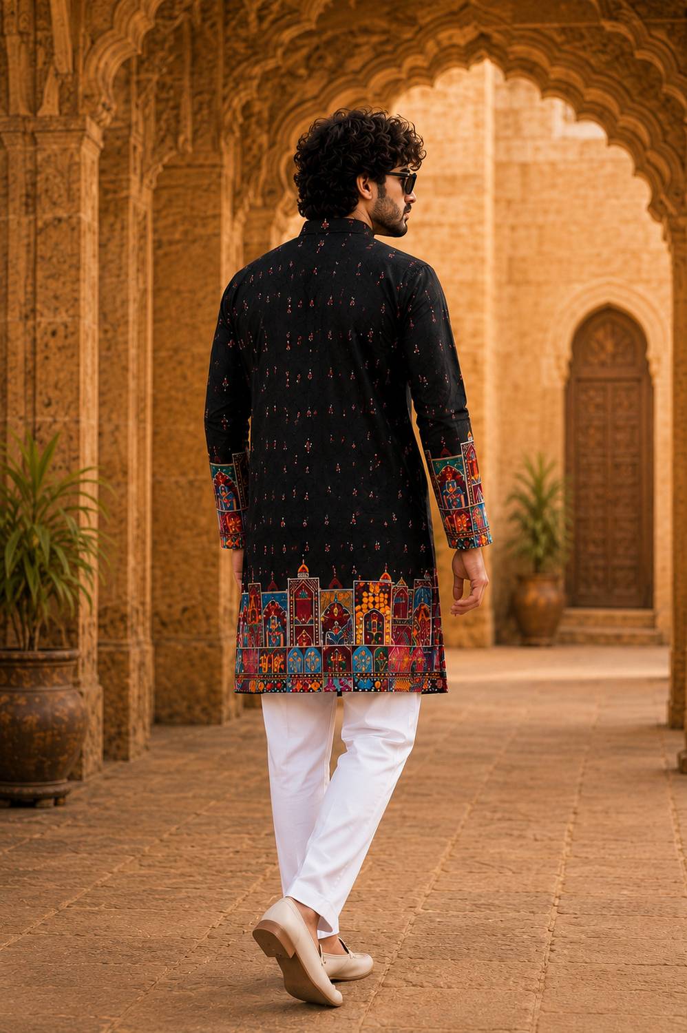 fabzy Men Black Printed Straight Kurta - Image 2