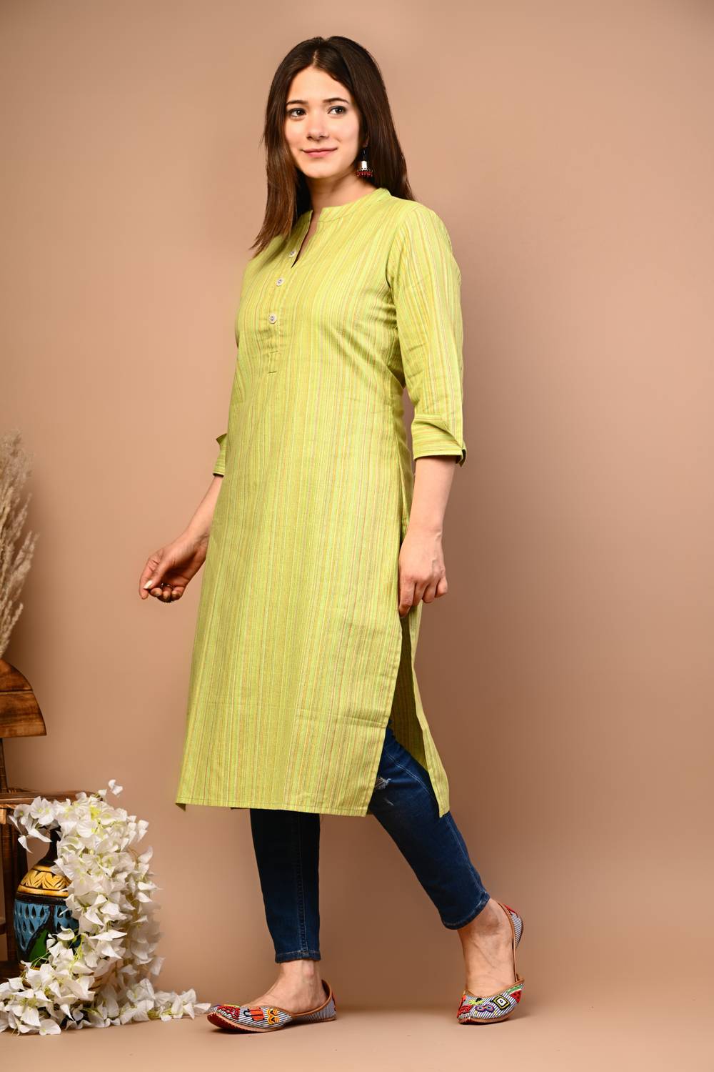 Rimeline Fashion Women Striped Pure Cotton A-line Kurta (Light Bl