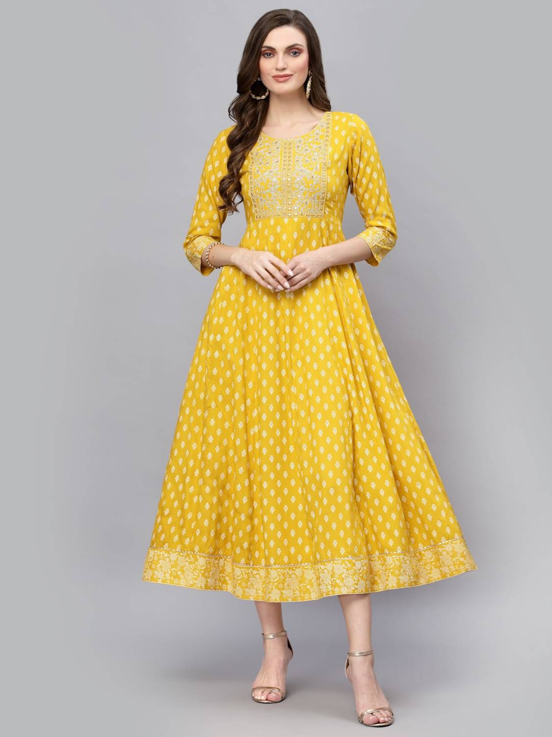 Stylum Women Embroidered, Floral Print Viscose Rayon Anarkali Kur