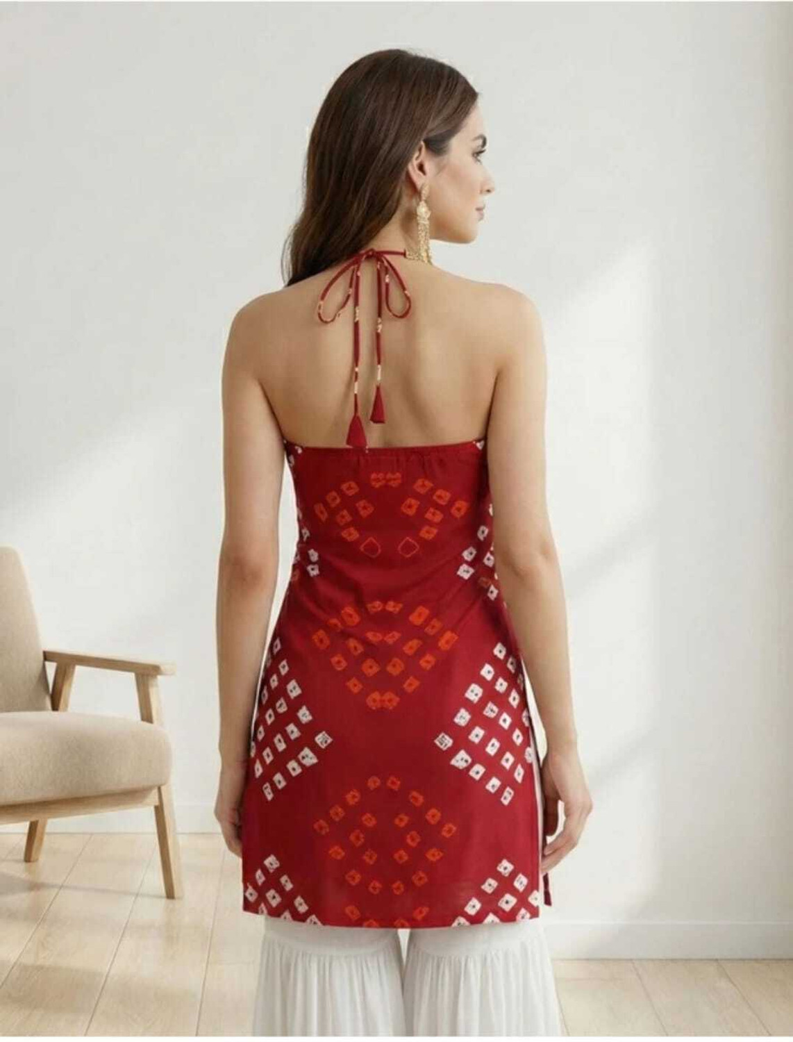 Image of sarswa Women Bandhani Straight Kurta