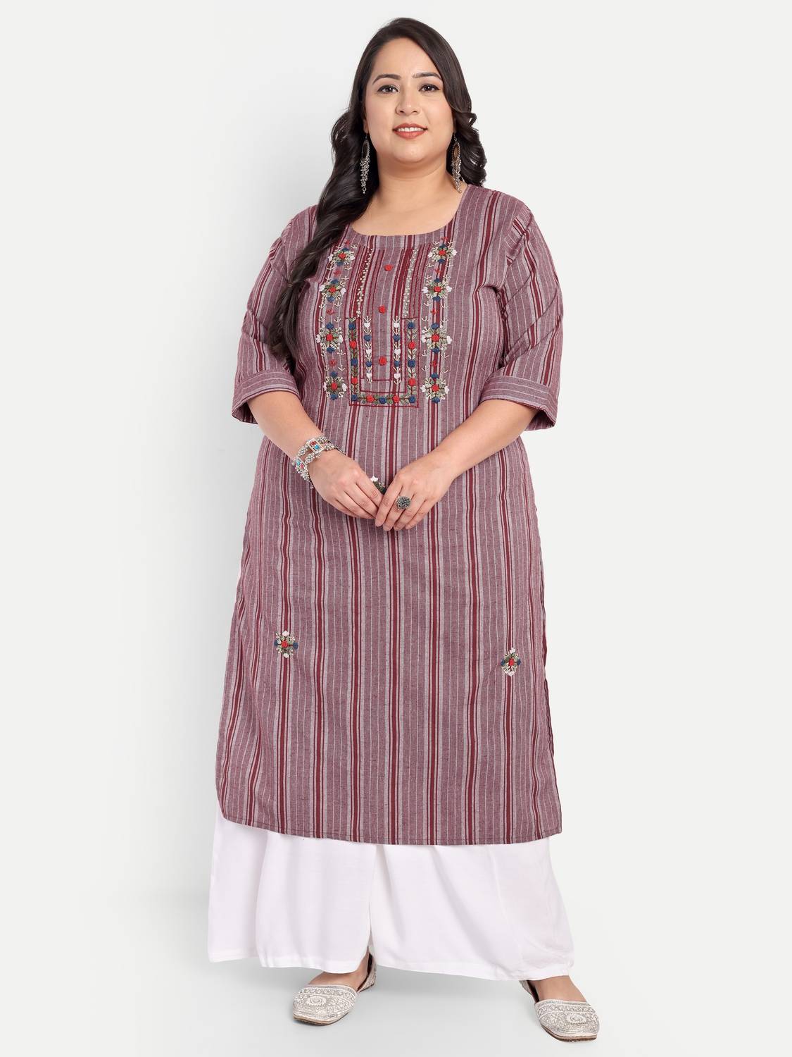 4U Fashion Women Striped Straight Kurta