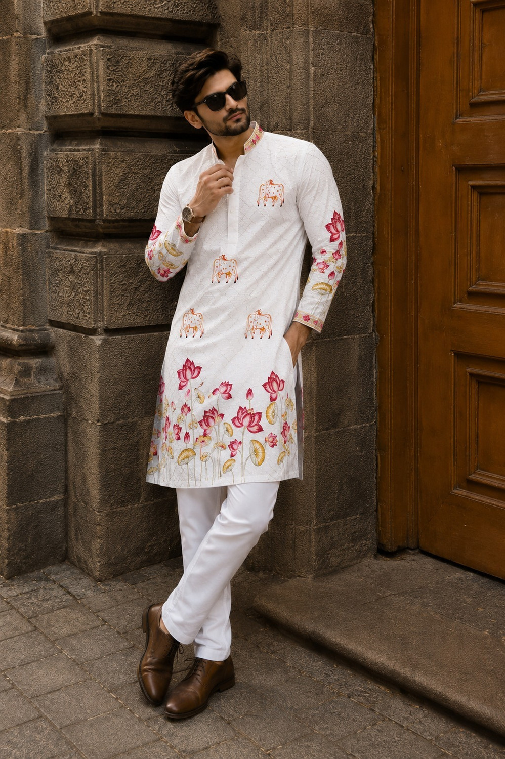 Image of Progetto Men Embroidered Straight Kurta