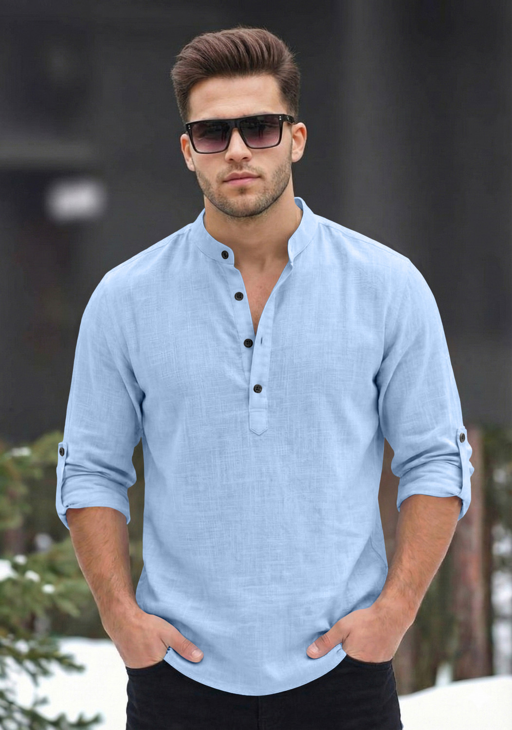 Image of bellstone Men Solid Straight Kurta