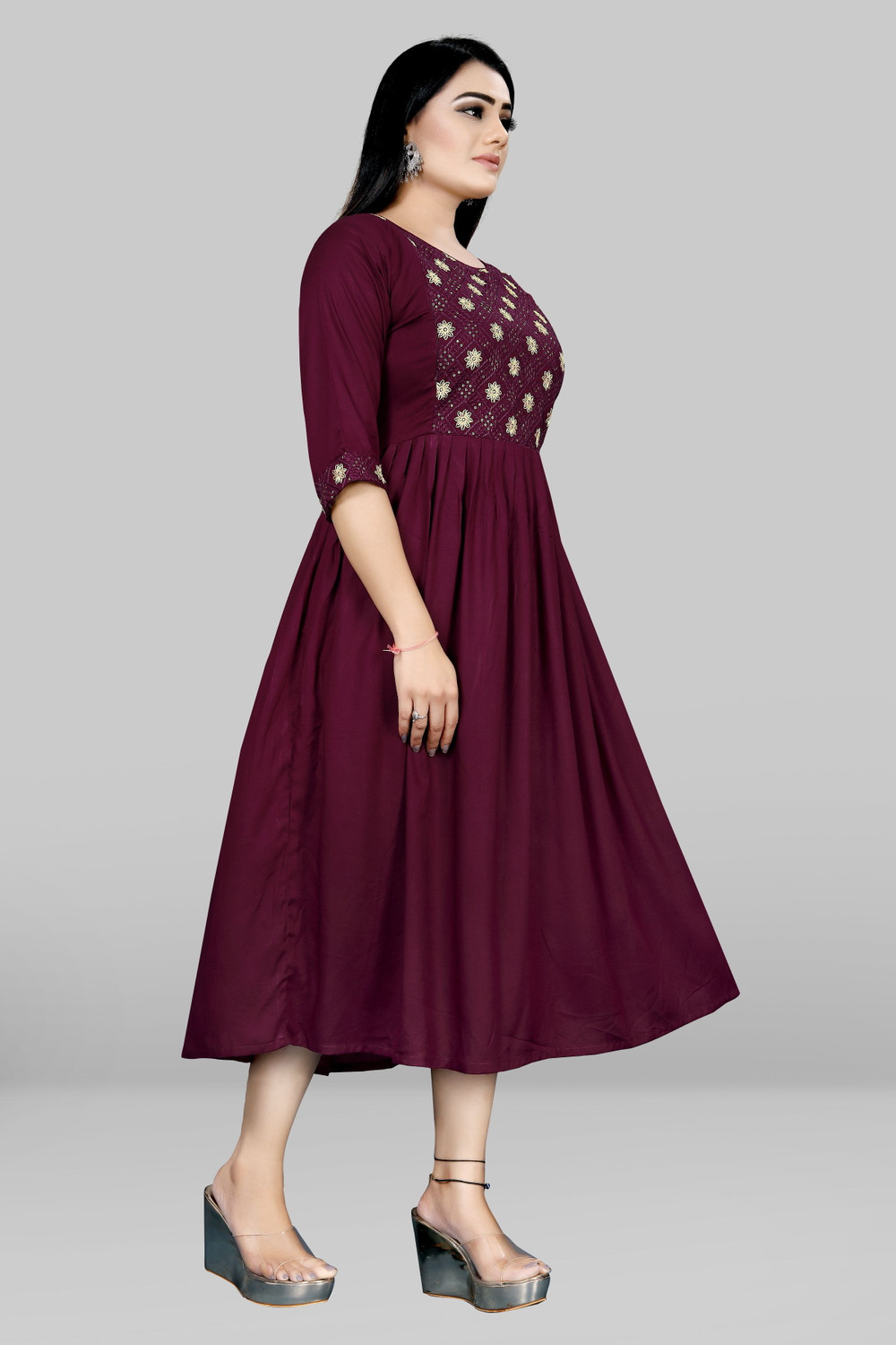 Image of sheladiya Women Fit and Flare Multicolor Midi /Calf Length Dress